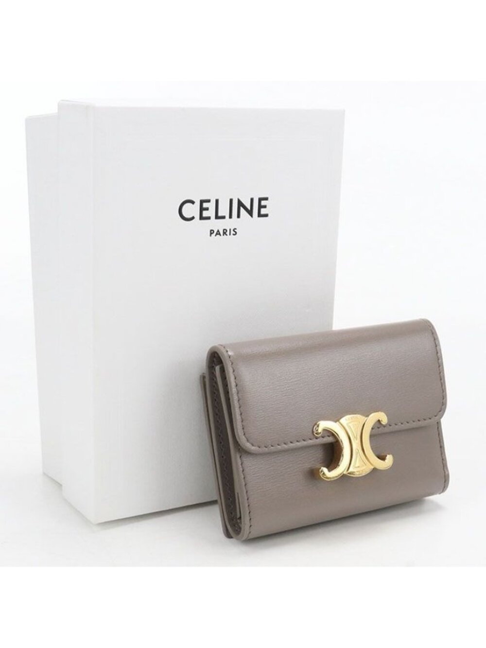 Celine Compact Wallet with Coin Toilet Triomphe Trifold Calfskin